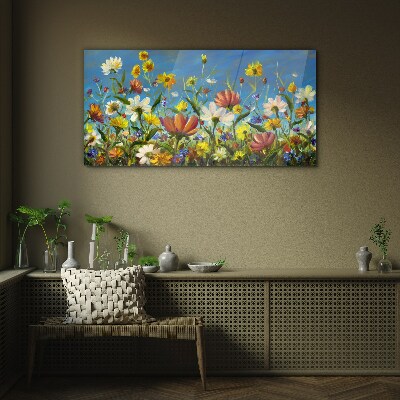 Glas foto Lente bloemenlandschap