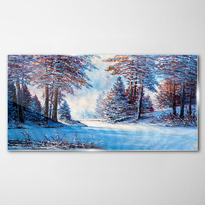 Schilderij op glas Een winterlandschap in de kleur blauw