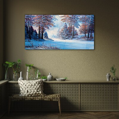 Schilderij op glas Een winterlandschap in de kleur blauw