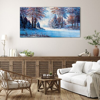 Schilderij op glas Een winterlandschap in de kleur blauw