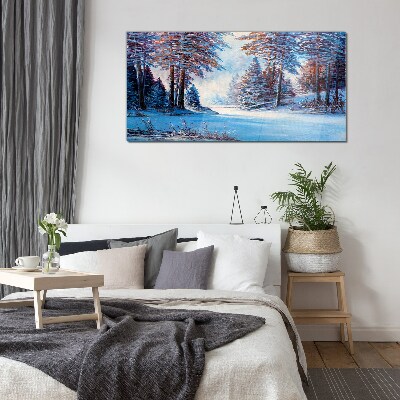 Schilderij op glas Een winterlandschap in de kleur blauw