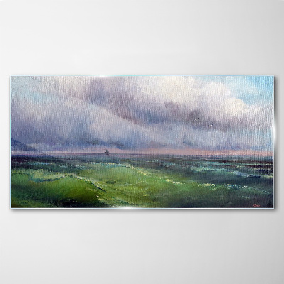 Foto op glas Golven onder een stormachtige lucht