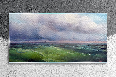 Foto op glas Golven onder een stormachtige lucht