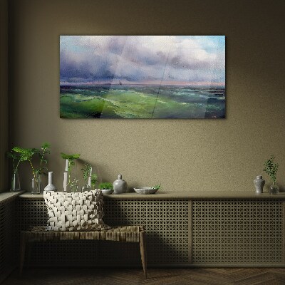 Foto op glas Golven onder een stormachtige lucht