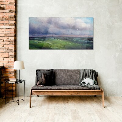 Foto op glas Golven onder een stormachtige lucht