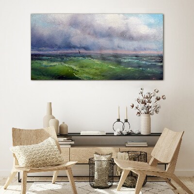 Foto op glas Golven onder een stormachtige lucht