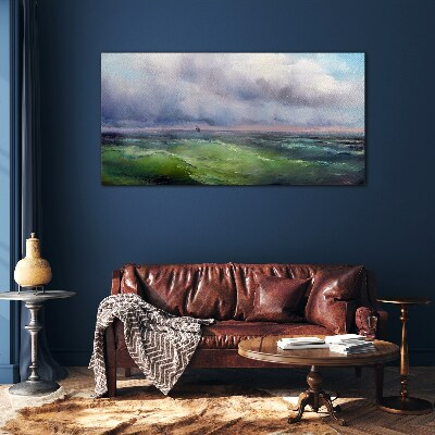 Foto op glas Golven onder een stormachtige lucht