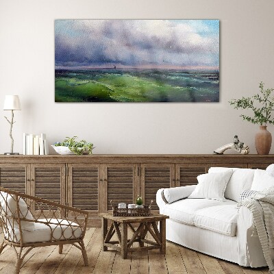 Foto op glas Golven onder een stormachtige lucht