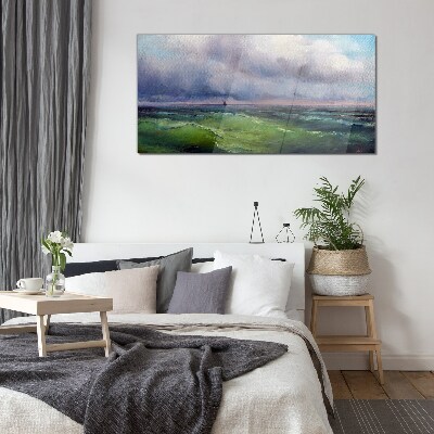 Foto op glas Golven onder een stormachtige lucht