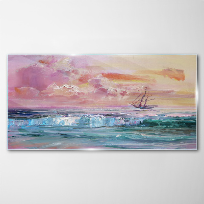 Schilderij op glas Een vredige zonsondergang boven de zee