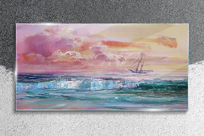 Schilderij op glas Een vredige zonsondergang boven de zee