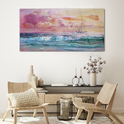 Schilderij op glas Een vredige zonsondergang boven de zee