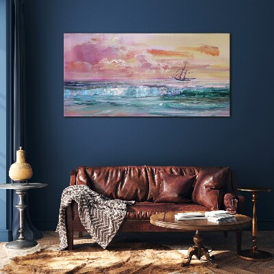 Schilderij op glas Een vredige zonsondergang boven de zee