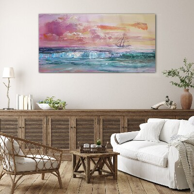 Schilderij op glas Een vredige zonsondergang boven de zee