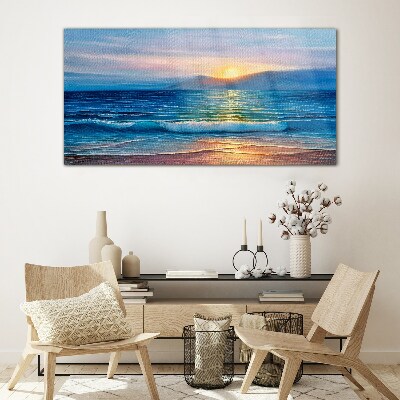 Glas foto Zonsondergang boven de kalme zee