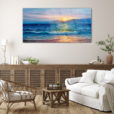 Glas foto Zonsondergang boven de kalme zee