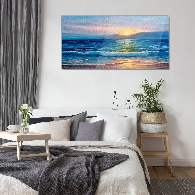 Glas foto Zonsondergang boven de kalme zee