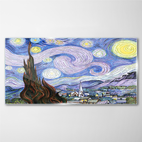 Foto op glas Sterrennacht boven de stad