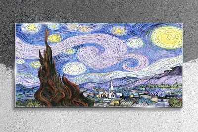 Foto op glas Sterrennacht boven de stad