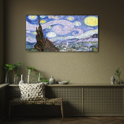 Foto op glas Sterrennacht boven de stad