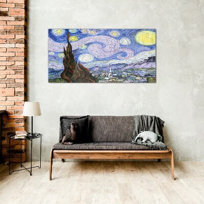 Foto op glas Sterrennacht boven de stad