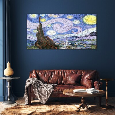 Foto op glas Sterrennacht boven de stad