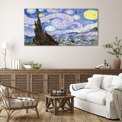 Foto op glas Sterrennacht boven de stad