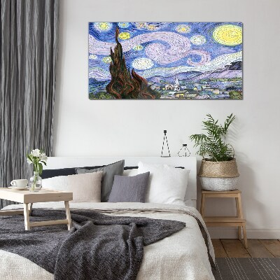 Foto op glas Sterrennacht boven de stad