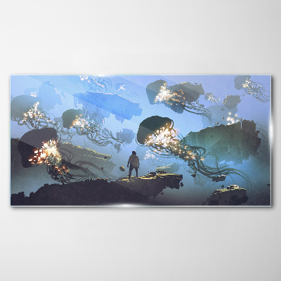 Foto op glas Een onderwaterreis in het licht van kwallen