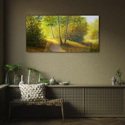 Glas foto Gouden bos in het zonlicht