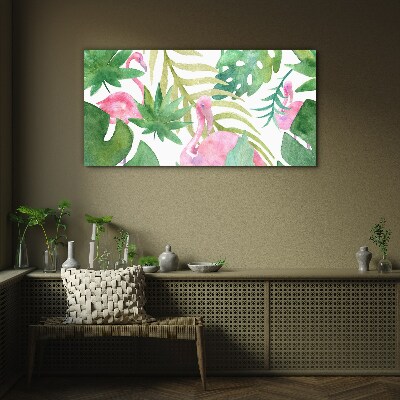 Schilderij op glas Blije flamingo's in de tropische jungle