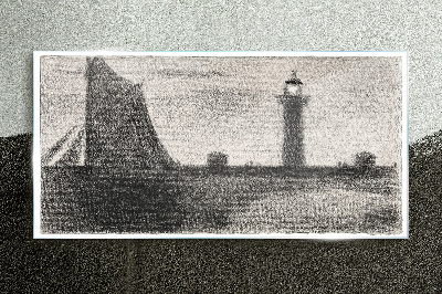 Foto op glas Een vuurtoren in een monochrome setting