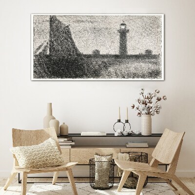 Foto op glas Een vuurtoren in een monochrome setting