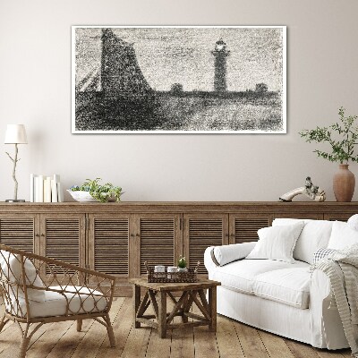 Foto op glas Een vuurtoren in een monochrome setting