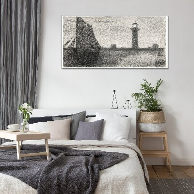 Foto op glas Een vuurtoren in een monochrome setting