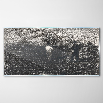 Glas foto Mistige figuren tegen het landschap