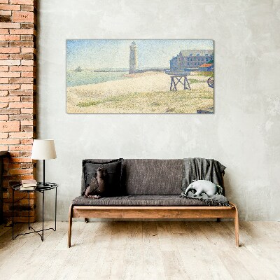 Schilderij op glas Een vuurtoren aan de kust