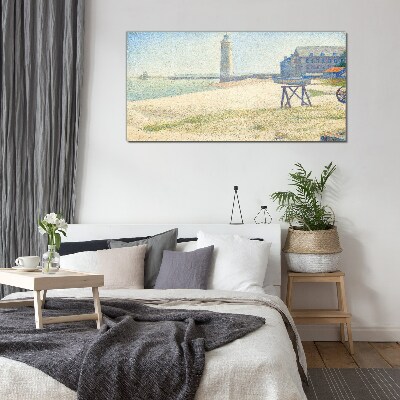 Schilderij op glas Een vuurtoren aan de kust