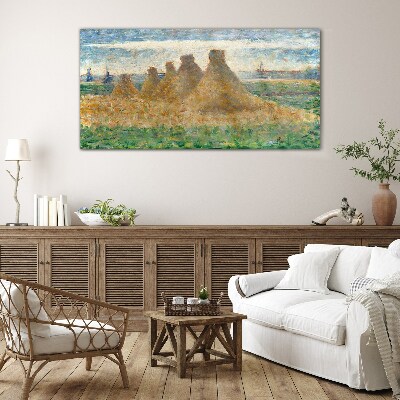 Schilderij op glas Gouden hooibergen