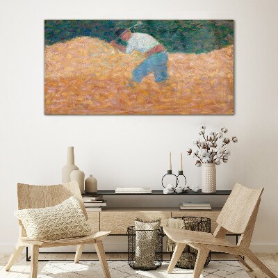 Glas foto Een boer die op het veld werkt