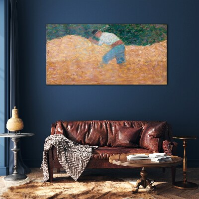 Glas foto Een boer die op het veld werkt