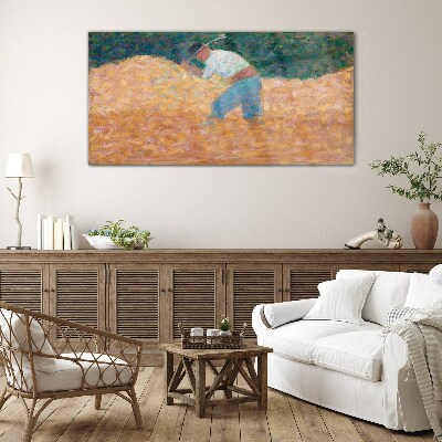 Glas foto Een boer die op het veld werkt