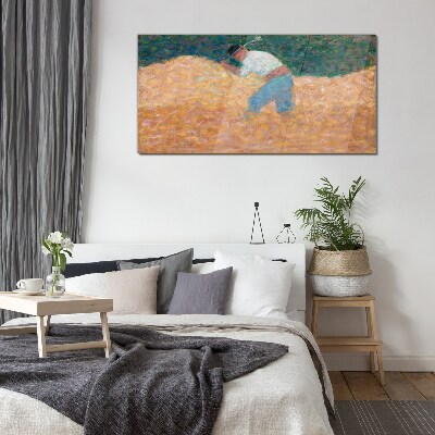 Glas foto Een boer die op het veld werkt