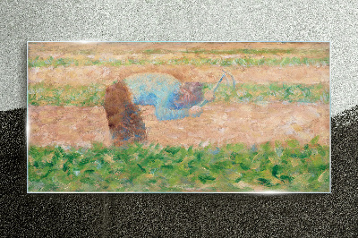 Glas foto Een boer die op het veld werkt