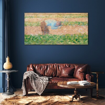 Glas foto Een boer die op het veld werkt