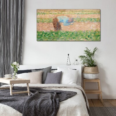 Glas foto Een boer die op het veld werkt