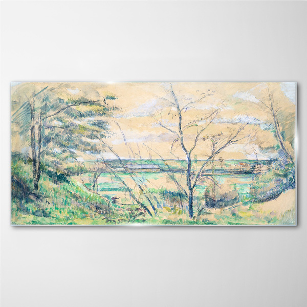 Foto op glas Een vredig landschap met bomen