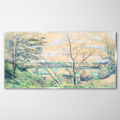 Foto op glas Een vredig landschap met bomen