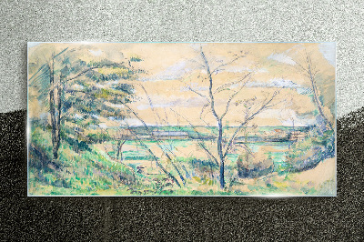 Foto op glas Een vredig landschap met bomen