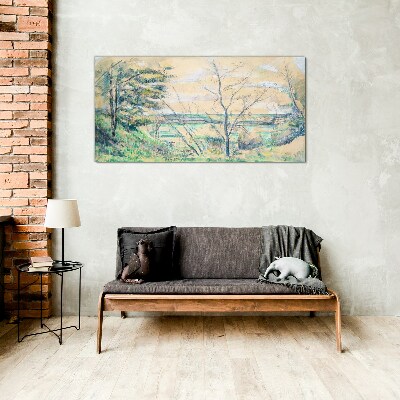 Foto op glas Een vredig landschap met bomen